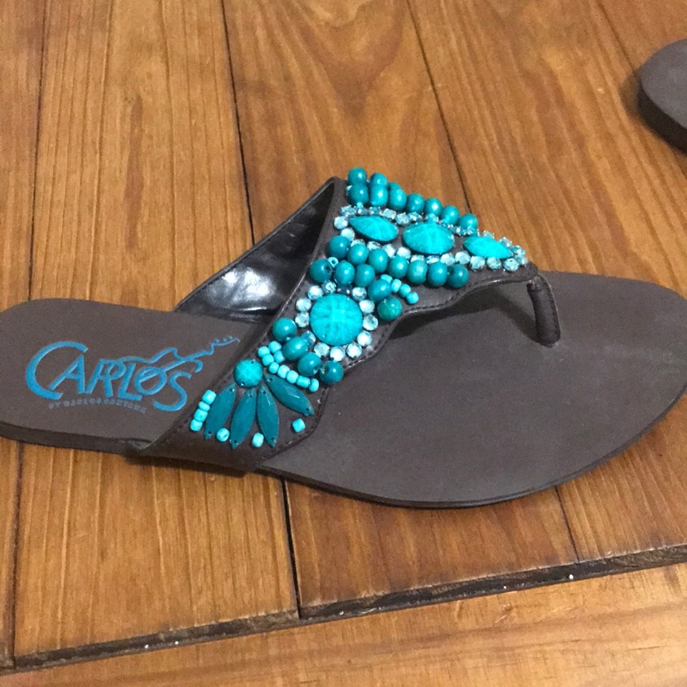 Turquoise-accented Brown Sandals